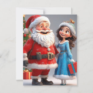 Carte Postale Père Noël et la Fée des Neiges célébrant Noël