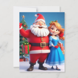 Carte Postale Père Noël et la Fée des Neiges célébrant Noël