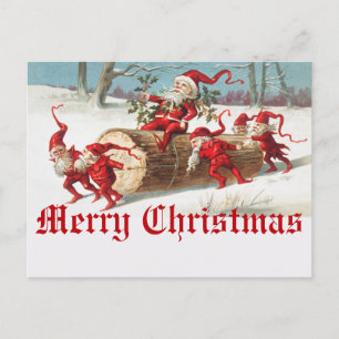 Carte Postale Père Noël et lutin de Noël vintage