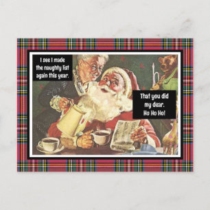 Carte Postale Père Noël et Mme Claus Naughty Vintage Funny Plaid