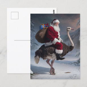 Carte Postale Père Noël et Ostrich
