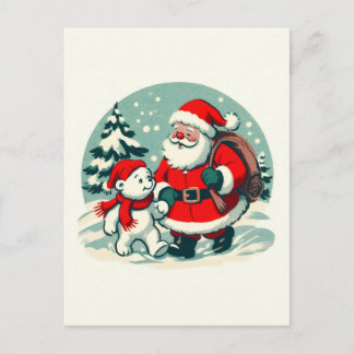 Carte Postale Père Noël et petit ours polaire
