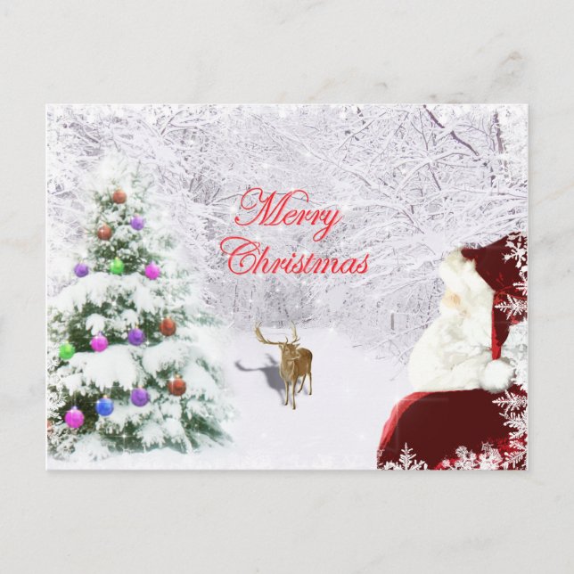 Carte Postale Père Noël et Reindeer (Devant)
