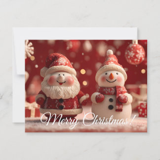 Carte Postale Père Noël et Snowman Duo : Rustic Christmas Joy