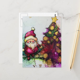 Carte Postale Père Noël et une encre d'alcool d'arbre de Noël