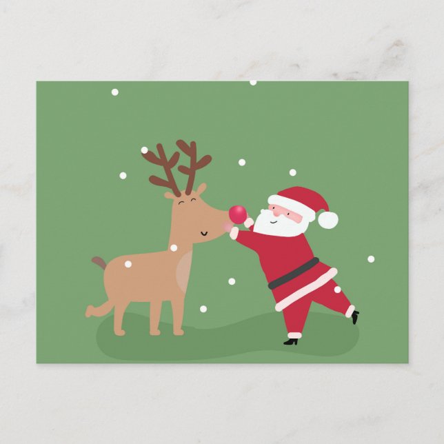 Carte Postale Père Noël étreignant Rudolph (Devant)