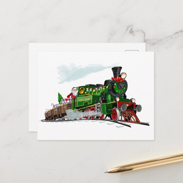 Carte Postale Père Noël express en dessin animé (Devant/Arrière en situation)