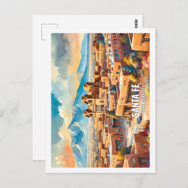 Carte Postale Père Noël Fe Nouveau Mexique USA Fameux Place aqua (Devant / Derrière)