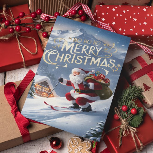 Carte Postale Père Noël festif glisse dans la pente enneigée (Créateur téléchargé)