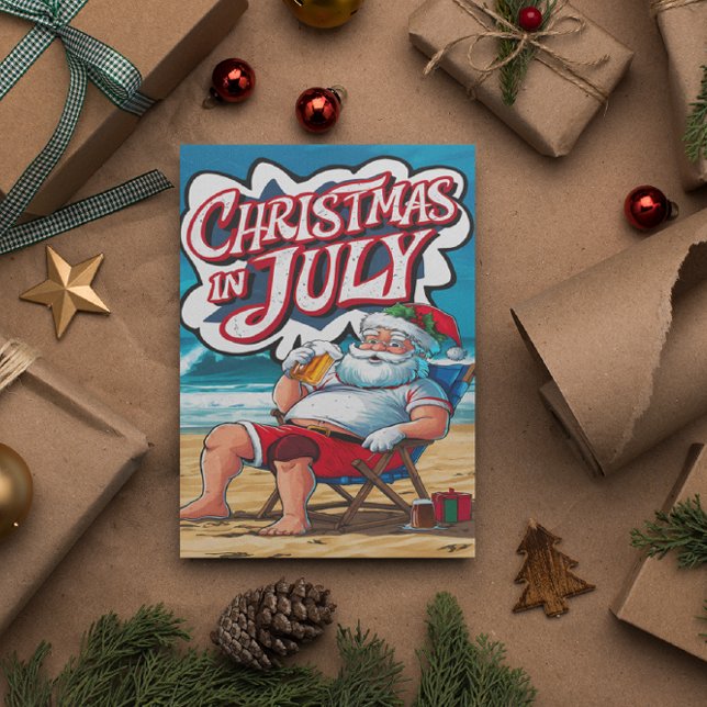 Carte Postale Père Noël festive se détendre par les vagues (Créateur téléchargé)