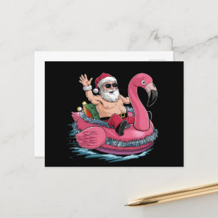 Carte Postale Père Noël Flamant rose Floatie Noël En Juillet Été