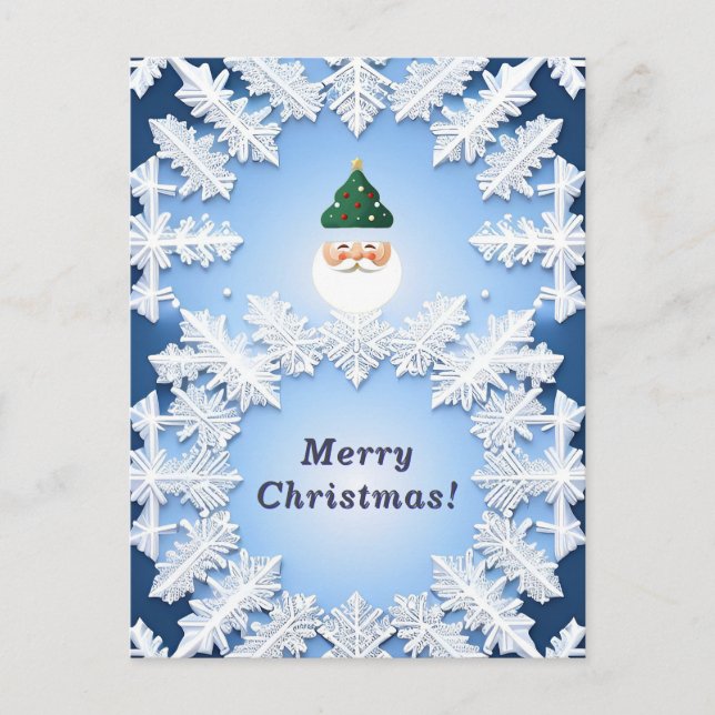 Carte Postale Père Noël flocon de neige tête festive Noël hiver (Devant)