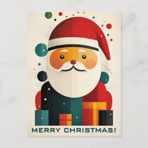 Carte Postale Père Noël géométrique avec boîtes de cadeaux