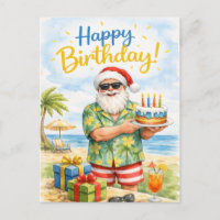 Père Noël golfeur chapeau tenant gâteau d'annivers