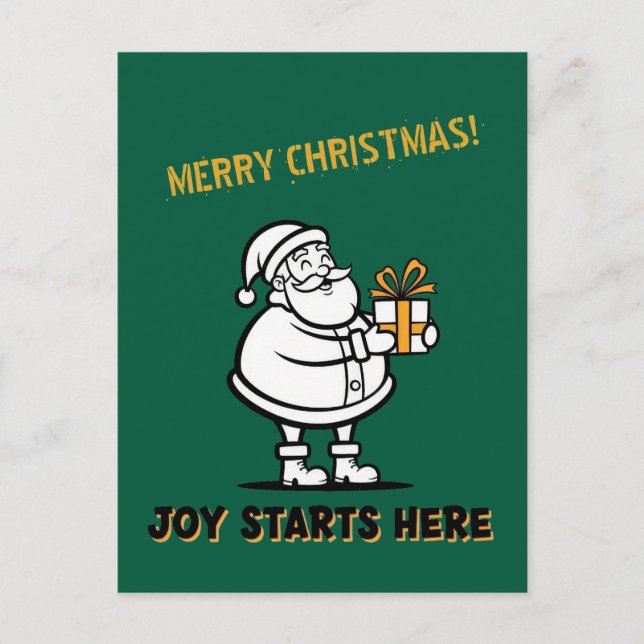Carte Postale Père Noël joyeux avec boîte cadeau (Devant)