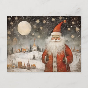 Carte Postale Père Noël joyeux et fantaisiste dans un village en
