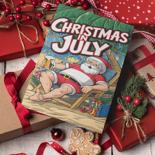 Carte Postale Père Noël joyeux se détendant avec de la bière (Créateur téléchargé)