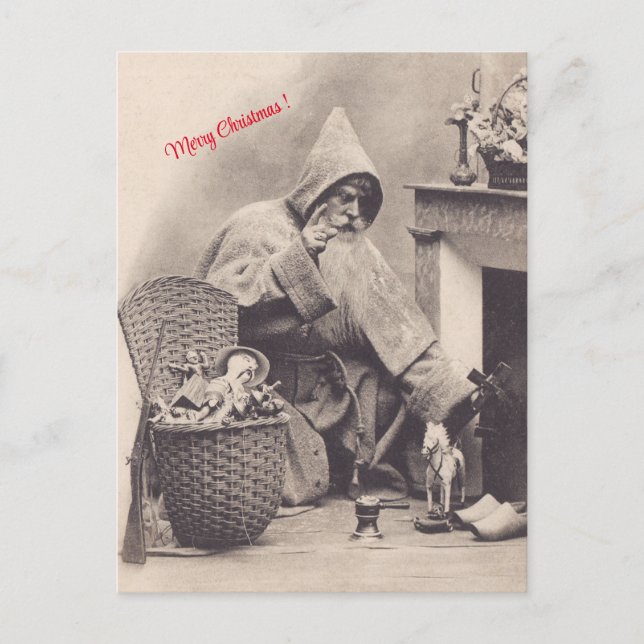 Carte Postale Père Noël laisse des cadeaux sur la cheminée Noël  (Devant)