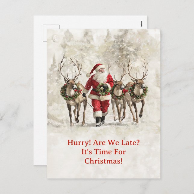 Carte postale père Noël Late Christmas (Devant / Derrière)