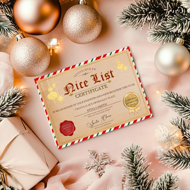 Carte Postale Père Noël Liste Nice Certificat de Noël (Créateur téléchargé)