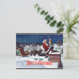 Carte Postale Père Noël livrant une brassée de livres,