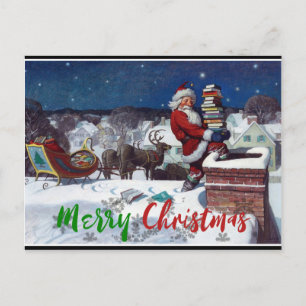 Carte Postale père Noël livre une cargaison de livres par Wyeth