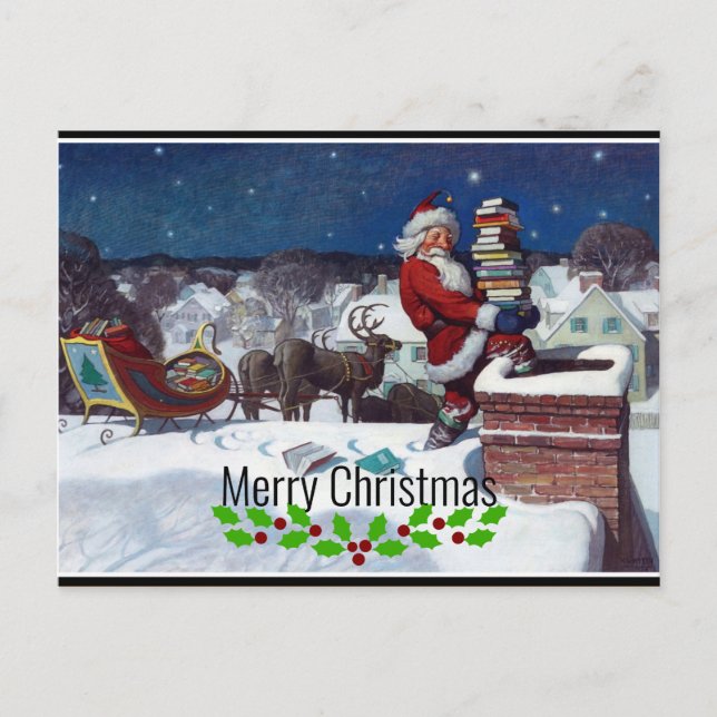 Carte Postale Père Noël livre une cargaison de livres par Wyeth (Devant)