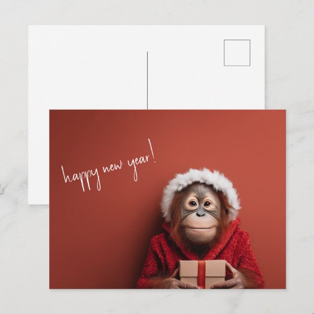 Carte Postale Père Noël Orangoutan Bonne année (Devant / Derrière)