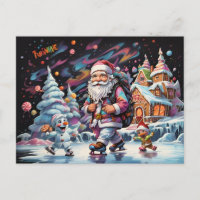 Père Noël patinage sur glace Couleurs psychédéliqu