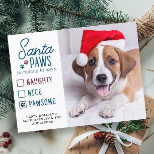 Carte Postale Père Noël Paws Naughty Nice Pet Chien Photo Holida