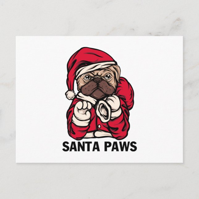 Carte Postale Père Noël Paws Noël Anglais Bulldog (Devant)