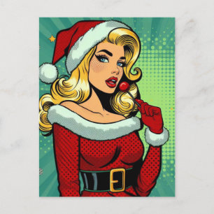 Carte Postale Père Noël Pinup : Pop Art Glam