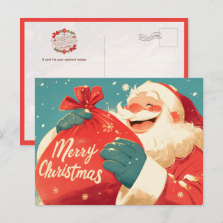 Carte Postale Père Noël préparant des cadeaux de Noël