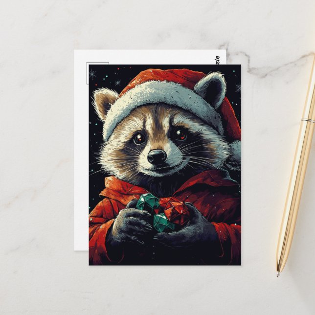 Carte Postale Père Noël Raccoon (Devant/Arrière en situation)