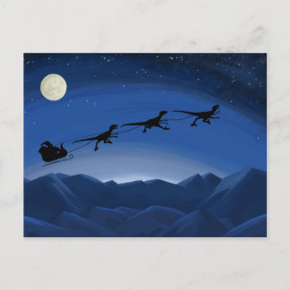Carte Postale Père Noël Raptor Sleigh Team Christmas Card Dinosa