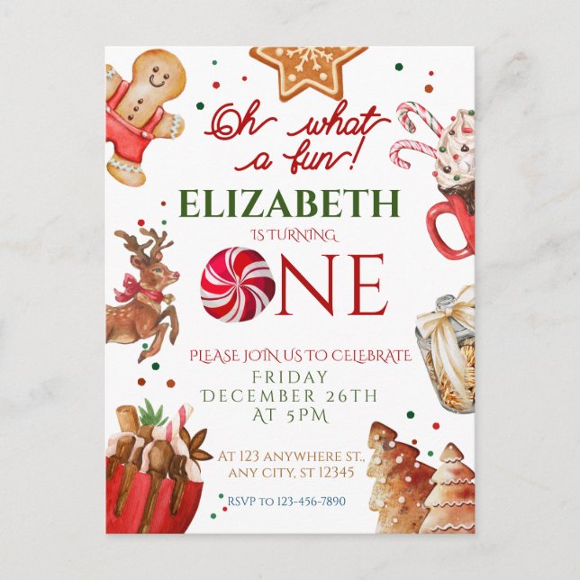 Carte Postale Père Noël Renne quel 1er Anniversaire amusant (Devant)