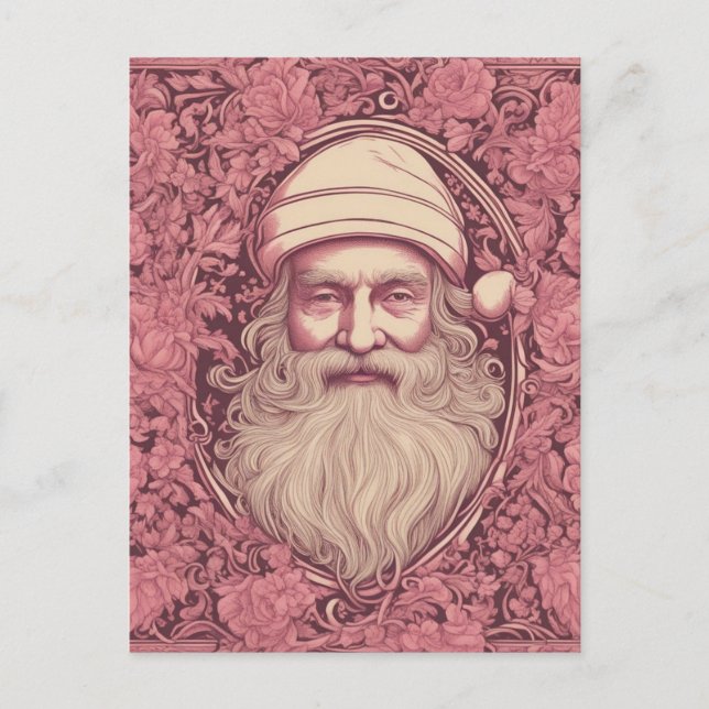 Carte Postale Père Noël Rétro Rose (Devant)