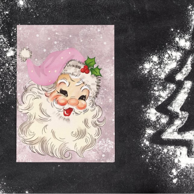 Carte Postale Père Noël rose rétro vintage Noël (Créateur téléchargé)