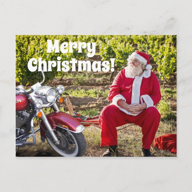 Carte Postale Père Noël se reposant avec sa moto Noël (Devant)