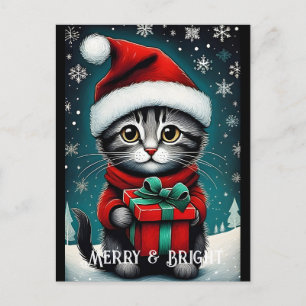 Carte Postale Père Noël Snowflakes Cute Kitty Cadeau Snowflakes