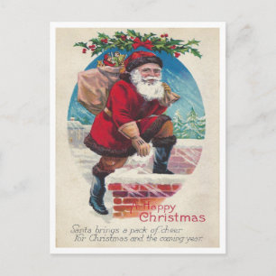 Carte Postale Père Noël sur Chimney Vintage Joyeux Noël
