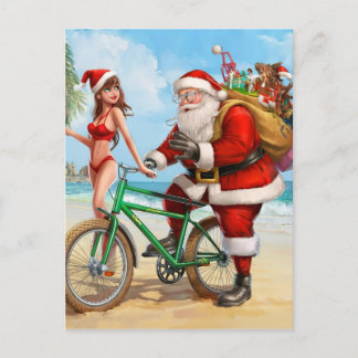 Carte Postale Père Noël sur la plage, Joyeux Noël !