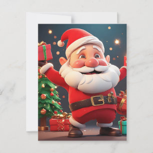 Carte Postale Père Noël tenant un cadeau
