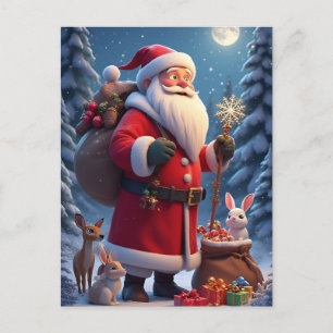 Carte Postale Père Noël tenant un flocon de neige scène de Noël
