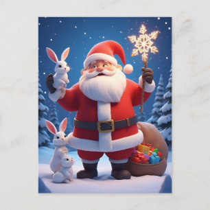 Carte Postale Père Noël tenant un flocon de neige scène de Noël