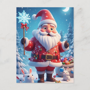 Carte Postale Père Noël tenant un flocon de neige scène de Noël