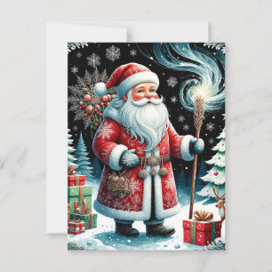 Carte Postale Père Noël traditionnel dans une scène hivernale fe