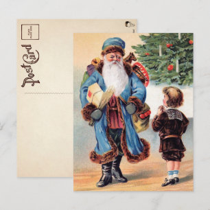 Carte Postale Père Noël victorien en robe bleue