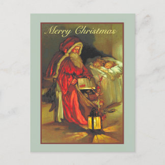 Carte Postale Père Noël vintage Avec Enfants Dormants Noël