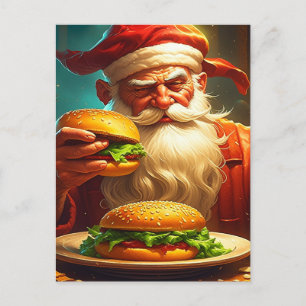 Carte Postale Père Noël vintage avec hamburger